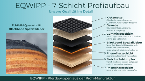 Massives EQWIPP Pferdepodest aus Holz mit rutschfester Gummiklotzmatte für das Pferdetraining